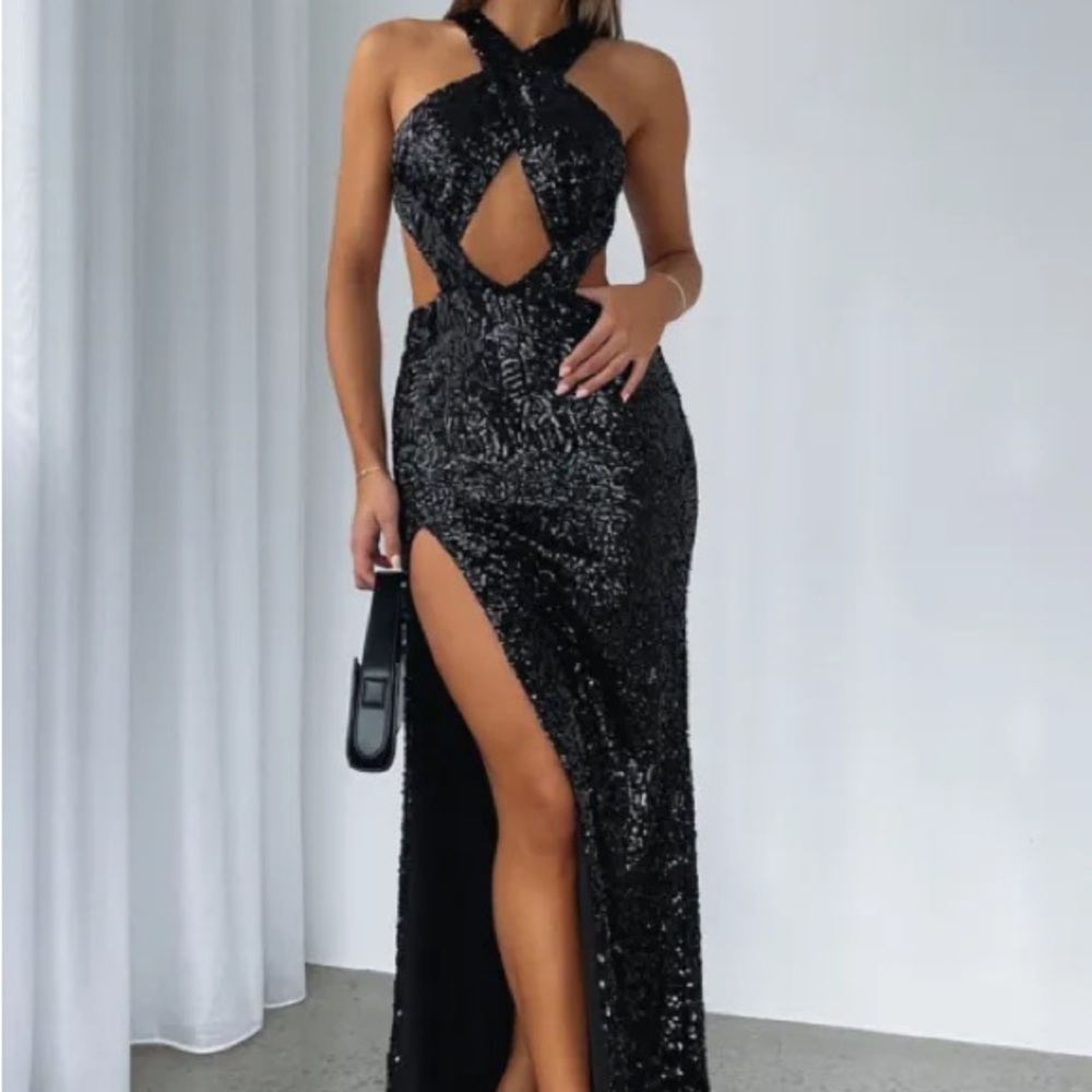 White Fox Black Sparkly Dress